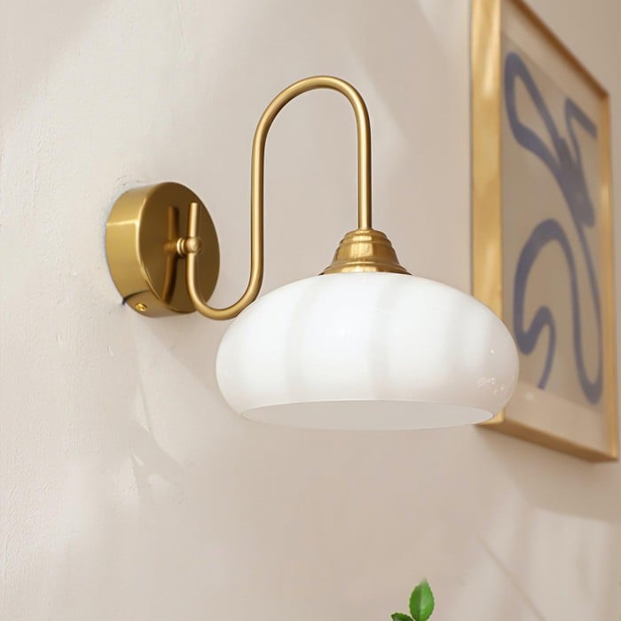 包浩斯 乳白玻璃燈罩 曲桿壁燈 | 1+1 免費